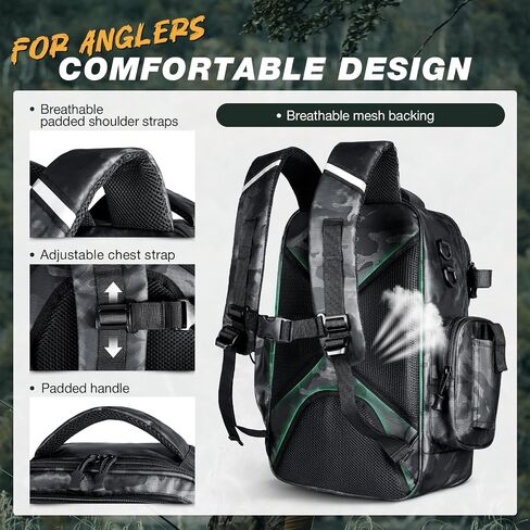 Ghosthorn Fishing Tackle Backpack with Removable Instant Workstation & 2 Rod Holders, Large Storage Water-resistant Bag Store 4 Tackle Boxes, Tackle Bag for Fishing Gear in Saudi Arabia