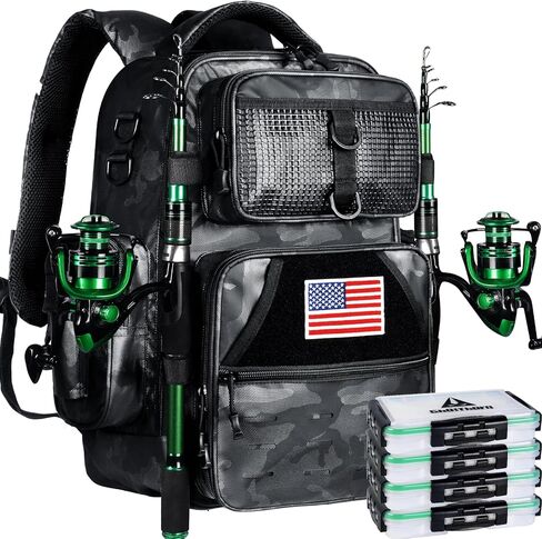 Ghosthorn Fishing Tackle Backpack with Removable Instant Workstation & 2 Rod Holders, Large Storage Water-resistant Bag Store 4 Tackle Boxes, Tackle Bag for Fishing Gear in Saudi Arabia
