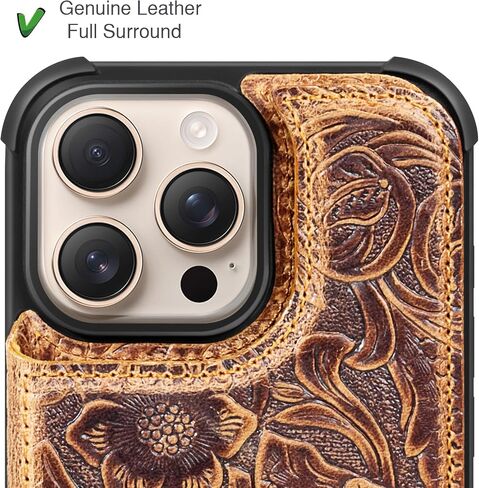 محفظة حقيقية جلدية علبة متوافقة مع iPhone 16 Pro Max 6.9 "， جلدية حقيقية-مقاومة للصدمة ، مقاومة للسقوط ، غطاء الوجه ، مع فتحة البطاقة ، مشبك مغناطيسي مزدوج ، كيكستاند ، بني متين in Kuwait