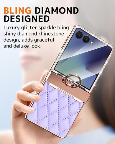 NINKI Finger Holder for Samsung Galaxy Z Flip 7 Leather Case with Hinge Protector, Luxury Sparkly Rhinestones Diamonds for Galaxy Flip 7 Cover with Ring Loop for Samsung Z Flip 7 Phone Case Women Red in Saudi Arabia