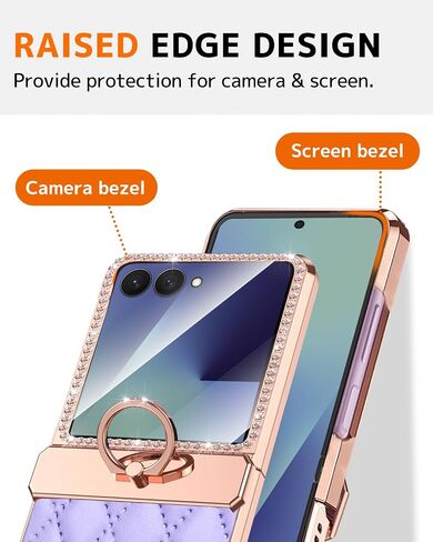 NINKI Finger Holder for Samsung Galaxy Z Flip 7 Leather Case with Hinge Protector, Luxury Sparkly Rhinestones Diamonds for Galaxy Flip 7 Cover with Ring Loop for Samsung Z Flip 7 Phone Case Women Red in Saudi Arabia