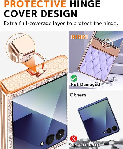 NINKI Finger Holder for Samsung Galaxy Z Flip 7 Leather Case with Hinge Protector, Luxury Sparkly Rhinestones Diamonds for Galaxy Flip 7 Cover with Ring Loop for Samsung Z Flip 7 Phone Case Women Red in Saudi Arabia