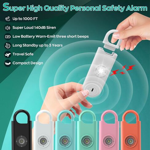 140dB Personal Safety Alarm for Women, 6 Pack Safe Alarm Protection Keychain with Strobe Light & Low Battery Notice, Security Siren Self Defense for Kids Seniors College Girls, Multicolor in Kuwait