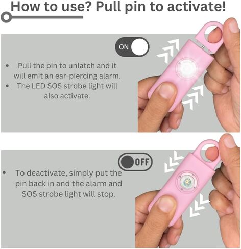 إنذار السلامة الشخصي الأصلي للنساء - صفارات الإنذار الصاخبة ، وضوء الإضاءة وسلسلة المفاتيح 2.0 (الوردي) in Kuwait