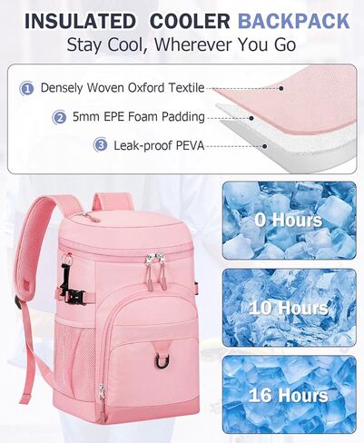 حقيبة ظهر باردة ، 22L مقاوم للماء بروريدات الظهر الناعمة تسرب حقيبة غداء على الشاطئ المعزولة للتخييم في الصيد ، الشاطئ ، المشي لمسافات طويلة ، السفر in Kuwait