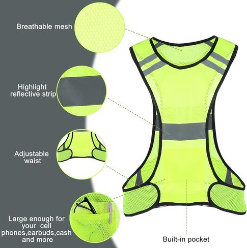 Reflective Running Vest Safety Running Gear High Visibility Reflector Vest with Large Pocket for Runners Biking Walking Women Men Lightweight Comfy in Saudi Arabia