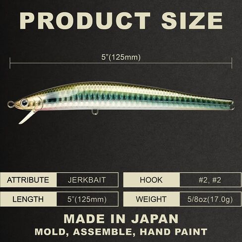 Lucky Craft Flashminnow 125 Yawara ، سحر الصيد في المياه المالحة ، وملحقات صيد الأسماك الأزهار Jerkbait ، وسحر الصيد في الهلبوت وصيد الجهير in Kuwait