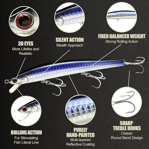 Lucky Craft Flashminnow 125 Yawara ، سحر الصيد في المياه المالحة ، وملحقات صيد الأسماك الأزهار Jerkbait ، وسحر الصيد في الهلبوت وصيد الجهير in Kuwait