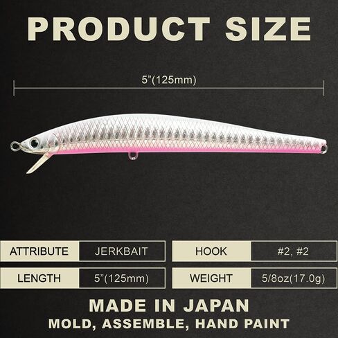 Lucky Craft Flashminnow 125 Yawara ، سحر الصيد في المياه المالحة ، وملحقات صيد الأسماك الأزهار Jerkbait ، وسحر الصيد في الهلبوت وصيد الجهير in Kuwait