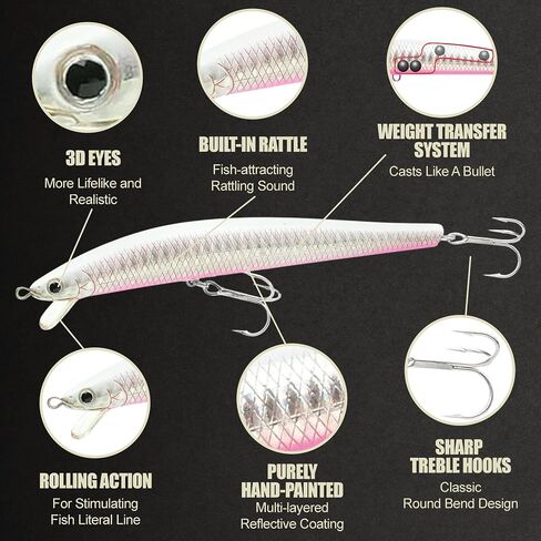Lucky Craft Flashminnow 125 Yawara ، سحر الصيد في المياه المالحة ، وملحقات صيد الأسماك الأزهار Jerkbait ، وسحر الصيد في الهلبوت وصيد الجهير in Kuwait