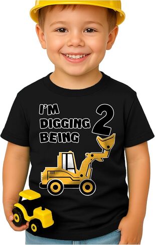 Tstars Construction 2nd Birthday Shirt Toddler Boy Digging Being 2 Tee | Soft cotton bulldozer tee for turning two; great for 2nd birthday, construction party, digger truck theme in Saudi Arabia