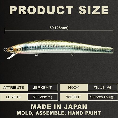 Lucky Craft Flashminnow 125 Yawara ، سحر الصيد في المياه المالحة ، وملحقات صيد الأسماك الأزهار Jerkbait ، وسحر الصيد في الهلبوت وصيد الجهير in Kuwait