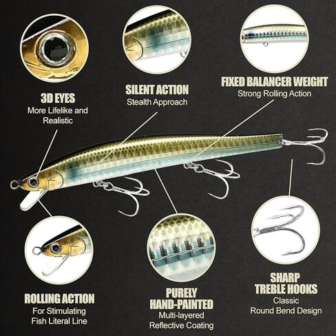 Lucky Craft Flashminnow 125 Yawara ، سحر الصيد في المياه المالحة ، وملحقات صيد الأسماك الأزهار Jerkbait ، وسحر الصيد في الهلبوت وصيد الجهير in Kuwait