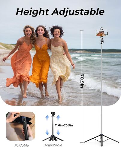 71 "Tripod و Selfie Stick ، ​​تصميم أكثر استقرارًا 4 أرجل ، حامل ثلاثي القوائم للهاتف الخلوي القابل للتمديد مع جهاز التحكم عن بعد اللاسلكي و 2 ملء ضوء ، متوافق مع هاتف iPhone Android ، الكاميرا in Kuwait