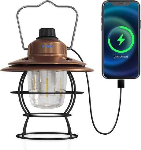 LED Camping Lantern Rechargeable Dimmable, Portable Vintage Outdoor Lantern 2700-6500K Waterproof, Hanging Retro Lamp Indoor Outdoor for Garden, Hiking, Emergency, Copper in Kuwait