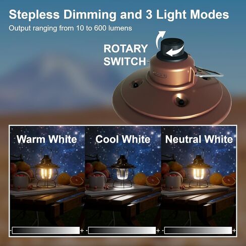 LED Camping Lantern Rechargeable Dimmable, Portable Vintage Outdoor Lantern 2700-6500K Waterproof, Hanging Retro Lamp Indoor Outdoor for Garden, Hiking, Emergency, Copper in Kuwait