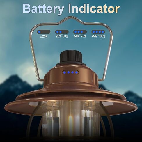 LED Camping Lantern Rechargeable Dimmable, Portable Vintage Outdoor Lantern 2700-6500K Waterproof, Hanging Retro Lamp Indoor Outdoor for Garden, Hiking, Emergency, Copper in Kuwait