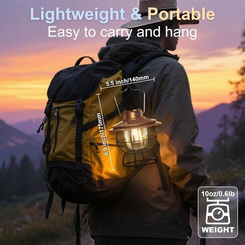 LED Camping Lantern Rechargeable Dimmable, Portable Vintage Outdoor Lantern 2700-6500K Waterproof, Hanging Retro Lamp Indoor Outdoor for Garden, Hiking, Emergency, Copper in Kuwait