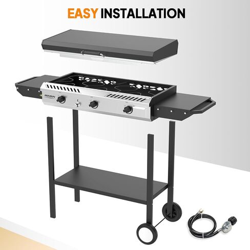 ROVSUN 3 Burner Outdoor Propane Gas Stove with Ignition, Regulator & Side Shelves, 225,000 BTU Rolling Gas Stove Outdoor Cooker for Backyard Patio Cooking Home Camping Brewing Canning Turkey Frying in Saudi Arabia