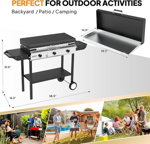 ROVSUN 3 Burner Outdoor Propane Gas Stove with Ignition, Regulator & Side Shelves, 225,000 BTU Rolling Gas Stove Outdoor Cooker for Backyard Patio Cooking Home Camping Brewing Canning Turkey Frying in Saudi Arabia