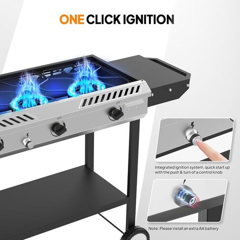 ROVSUN 3 Burner Outdoor Propane Gas Stove with Ignition, Regulator & Side Shelves, 225,000 BTU Rolling Gas Stove Outdoor Cooker for Backyard Patio Cooking Home Camping Brewing Canning Turkey Frying in Saudi Arabia