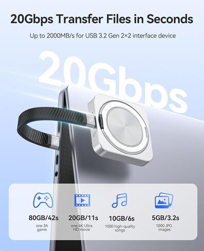 Orico 1TB SSD المغناطيسي SSD مع Kickstand ، حتى 2000 ميجابايت/ثانية ، 4K PRORES HDR سجل ومتجر ، سبيكة الألومنيوم ، MAGSAFE SSD لأجهزة iPhone 16 Pro Max ، Tablet ، الكمبيوتر - CZ20Plus in Kuwait