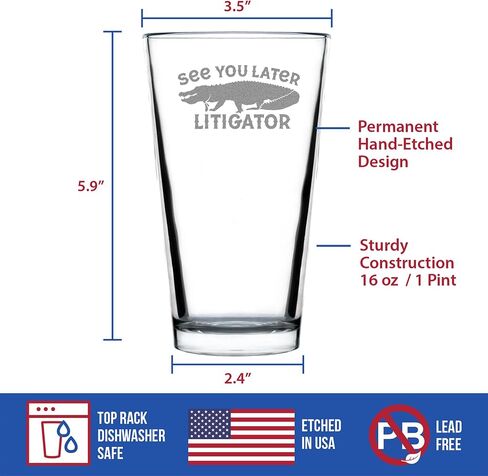 See You Later Litigator - Pint Glass for Beer - Funny Lawyer Gifts for Law School Graduates - 16 oz Glass in Saudi Arabia
