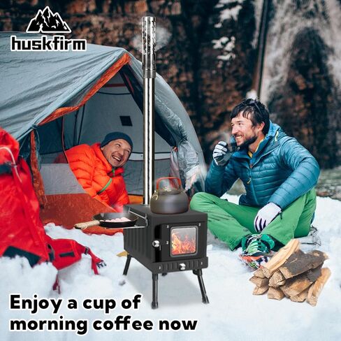Wood Burning Stove,Tent Stove for Heating,Folding Portable Wood Stove for Tent,Cooking,Courtyard,Camping Stove include Chimney Pipes and Spark Arrestor, Black-LOGO in Kuwait
