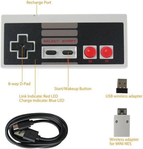 Upgrade 2-Pack 2.4 GHz Wireless Controller for Nin-tendo NES Classic Edition Mini/Raspberry Pi/PC/Macbook/TV Box, with USB Wireless Receiver in Saudi Arabia