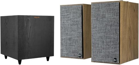Klipsch Ultimate Home Audio Bundle: The Fives Powered Speakers (Walnut) مع مضخم صوت لاسلكي R-80SWI-صوت قوي مع HDMI-ARC و DEEP BASS in Saudi Arabia