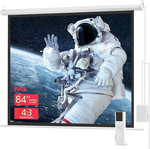 Pyle 84" Motorized Projector Screen – Matte White 4:3 Format, Automatic Pull Down Projection Display with Wireless Remote, Wall and Ceiling Mount Options, Portable Home, Office, Classroom Cinema in Saudi Arabia