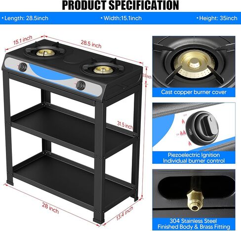 موقد غاز البروبان forimo ، 2 حرق ، اشتعال السيارات ، المحمولة ، الفولاذ المقاوم للصدأ ، 19000 وحدة حرارية/ساعة ، مثالية للمطابخ في الهواء الطلق in Kuwait