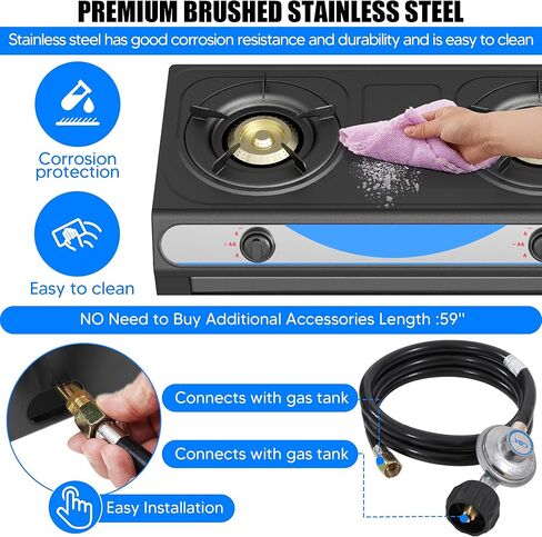 موقد غاز البروبان forimo ، 2 حرق ، اشتعال السيارات ، المحمولة ، الفولاذ المقاوم للصدأ ، 19000 وحدة حرارية/ساعة ، مثالية للمطابخ في الهواء الطلق in Kuwait