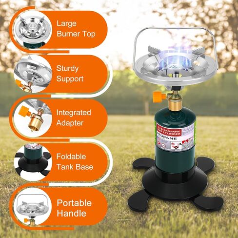 Camping Stove Propane Burner, Portable Camp Stove with Foldable Gas Tank Base, Adjustable Flame Backpacking Cooker for Camping, Small Single Burner Propane Stoves Kit for Hiking Tent Outdoor Cooking in Saudi Arabia