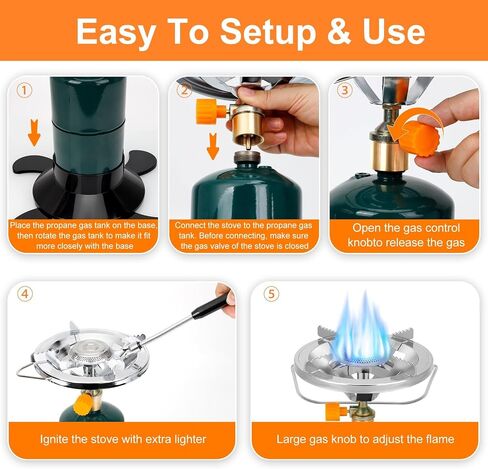 Camping Stove Propane Burner, Portable Camp Stove with Foldable Gas Tank Base, Adjustable Flame Backpacking Cooker for Camping, Small Single Burner Propane Stoves Kit for Hiking Tent Outdoor Cooking in Saudi Arabia
