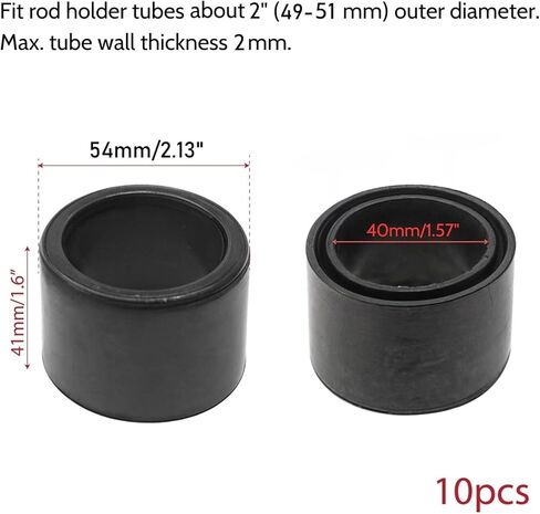 10PCS Rod Holder Insert Sleeves Cap, Fit 2" (49-51mm) Tube with 2mm Wall Thick, Rubber Fishing Rod Holder Cap, Tackle Caps Kit, Insert Protectors for Pole Rest Rack (Black) in Saudi Arabia