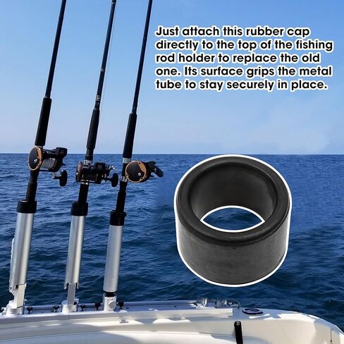 10PCS Rod Holder Insert Sleeves Cap, Fit 2" (49-51mm) Tube with 2mm Wall Thick, Rubber Fishing Rod Holder Cap, Tackle Caps Kit, Insert Protectors for Pole Rest Rack (Black) in Saudi Arabia