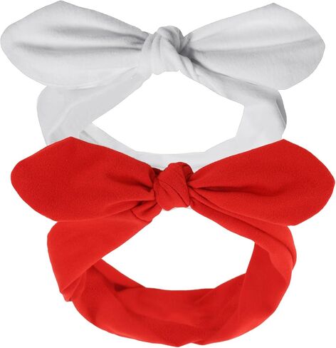 2 Pcs Halloween Retro Headbands Woman Girl Headbands with Bows Cotton Handmade Hairbands Baby Vintage Wire Headband Rabbit Ear Bow Hair Band Headwrap(Red and Black) in Saudi Arabia