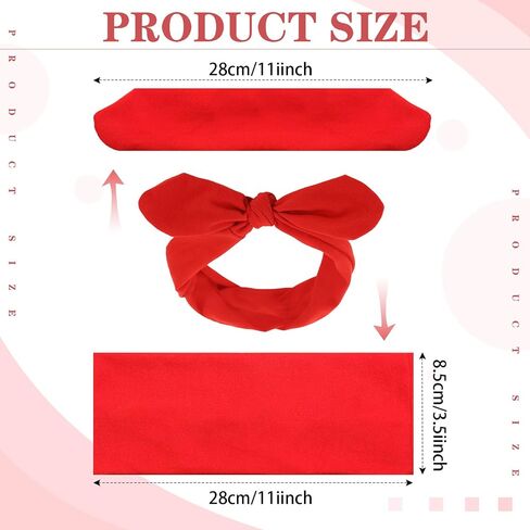 2 Pcs Halloween Retro Headbands Woman Girl Headbands with Bows Cotton Handmade Hairbands Baby Vintage Wire Headband Rabbit Ear Bow Hair Band Headwrap(Red and Black) in Saudi Arabia