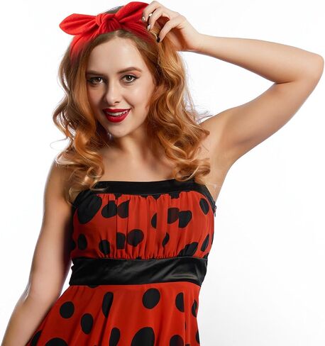 2 Pcs Halloween Retro Headbands Woman Girl Headbands with Bows Cotton Handmade Hairbands Baby Vintage Wire Headband Rabbit Ear Bow Hair Band Headwrap(Red and Black) in Saudi Arabia