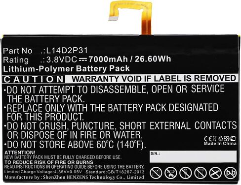 Synergy Digital Tablet Battery, Compatible with Lenovo TB-X103F Tablet, (Li-Pol, 3.8V, 7000mAh) Ultra High Capacity, Replacement for Lenovo L14D2P31 Battery in Saudi Arabia