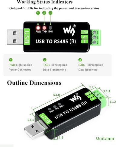 لوحة محول ثنائية الاتجاه الصناعية USB إلى RS485 ، رقاقة CH343G و SP485EEN على متن التلفزيون/دوائر حماية الصمامات القابلة لإعادة التوطين ، مسافة الإرسال تصل إلى 1.2km in Saudi Arabia