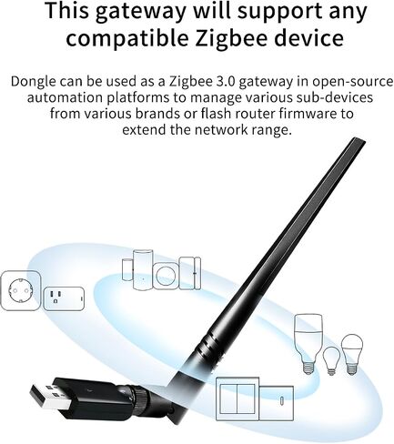 Zigbee3.0 USB Dongle Gateway，Universal Zigbee Gateway Adapter with Antenna，Support Home Assistant ZTA Zigbee2MQTT,OpenHAB，Base on EFR32MG21 and EZNet 7.4.3(Upgradeable Firmware) in Saudi Arabia
