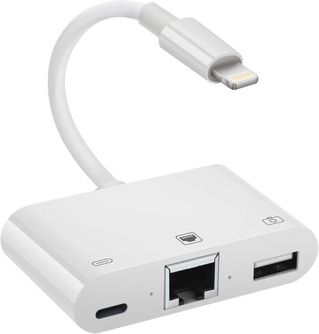 Lightning to RJ45 Ethernet Adapter Network Adapter, with Charge Port and USB Port Support USB Flash Drive/Keyboard/Mouse/Came, Plug and Play,Supports 100Mbps Ethernet Network in Saudi Arabia
