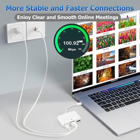 Lightning to RJ45 Ethernet Adapter Network Adapter, with Charge Port and USB Port Support USB Flash Drive/Keyboard/Mouse/Came, Plug and Play,Supports 100Mbps Ethernet Network in Saudi Arabia