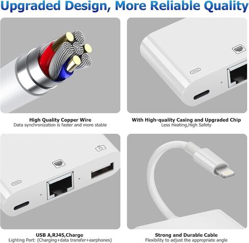 Lightning to RJ45 Ethernet Adapter Network Adapter, with Charge Port and USB Port Support USB Flash Drive/Keyboard/Mouse/Came, Plug and Play,Supports 100Mbps Ethernet Network in Saudi Arabia