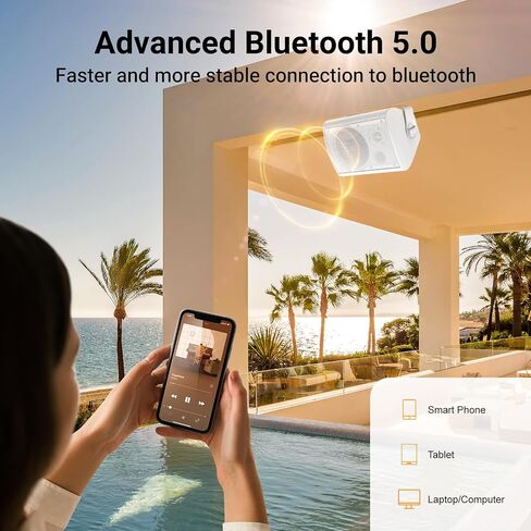 Studiofinix 6.5 بوصة داخلي في الهواء الطلق مكبرات صوت Bluetooth في الخارج مكبرات صوت مقاومة للماء على الحائط النشط 400 وات لجراج الفناء ، سطح السفينة ، الفناء الخلفي (الأسود) in Kuwait