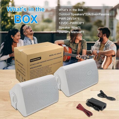 Studiofinix 6.5 بوصة داخلي في الهواء الطلق مكبرات صوت Bluetooth في الخارج مكبرات صوت مقاومة للماء على الحائط النشط 400 وات لجراج الفناء ، سطح السفينة ، الفناء الخلفي (الأسود) in Kuwait