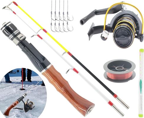 19.7" Ice Fishing Rod and Reel Combo-Spinning Ice Fishing Combos Fishing Poles Bass Crappie Rod Fishing Pole Kids Fishing Pole Ice Fishing Gear for Winter Fishing in Kuwait