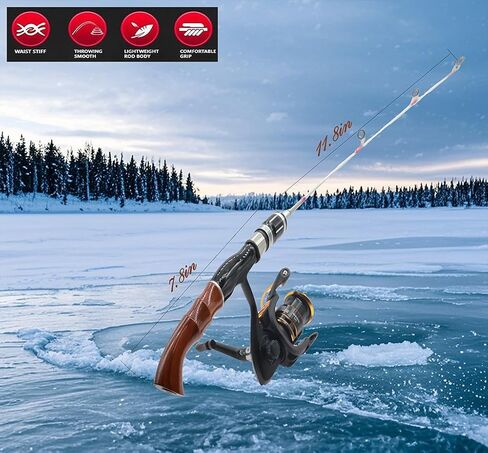 19.7" Ice Fishing Rod and Reel Combo-Spinning Ice Fishing Combos Fishing Poles Bass Crappie Rod Fishing Pole Kids Fishing Pole Ice Fishing Gear for Winter Fishing in Kuwait